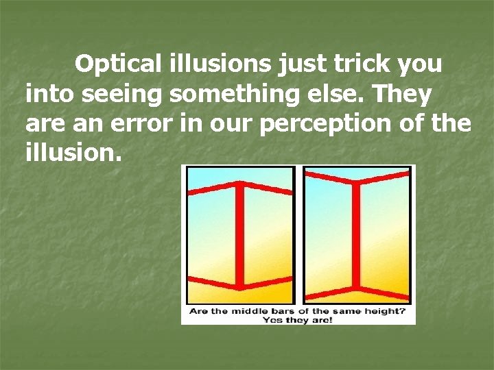 Optical illusions just trick you into seeing something else. They are an error in