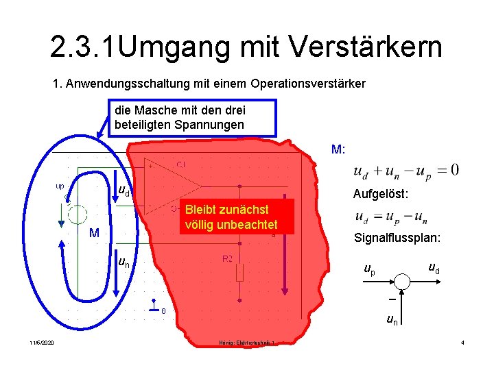 2. 3. 1 Umgang mit Verstärkern 1. Anwendungsschaltung mit einem Operationsverstärker die Masche mit