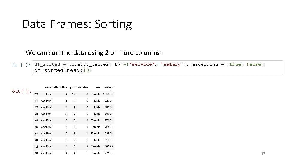 Data Frames: Sorting We can sort the data using 2 or more columns: In