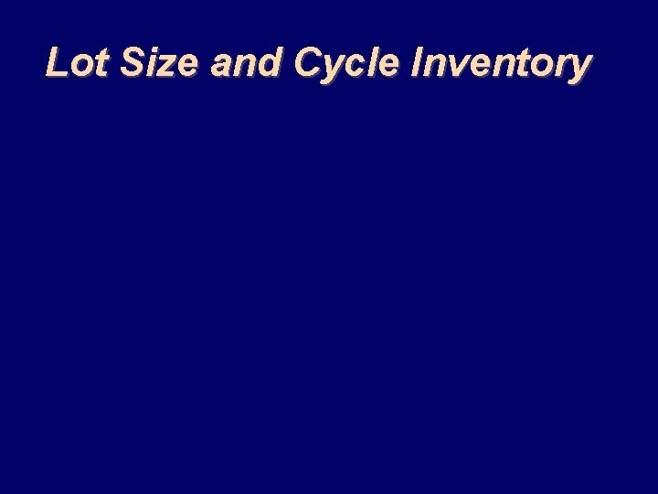 Lot Size and Cycle Inventory 