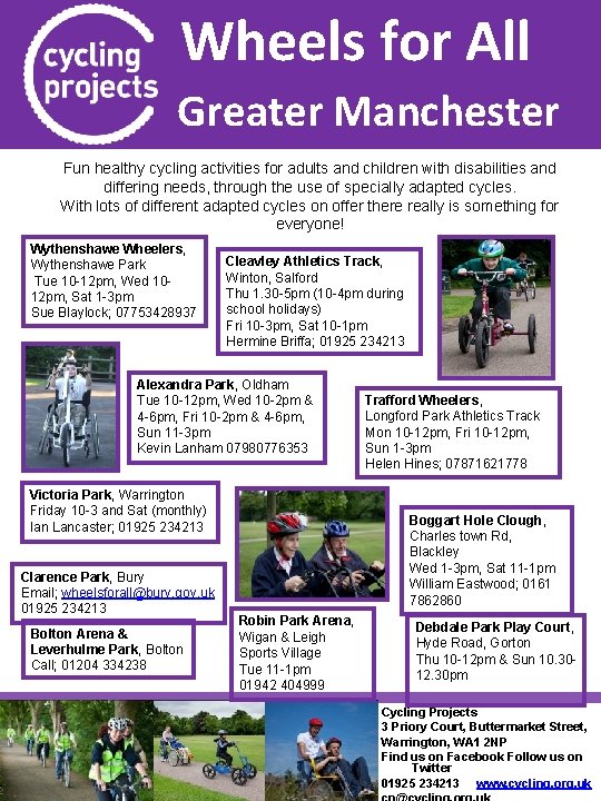 Wheels for All Greater Manchester Fun healthy cycling activities for adults and children with