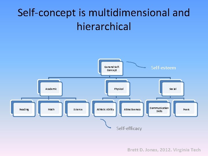 Self-concept is multidimensional and hierarchical Self-esteem General Self. Concept Academic Reading Math Physical Science