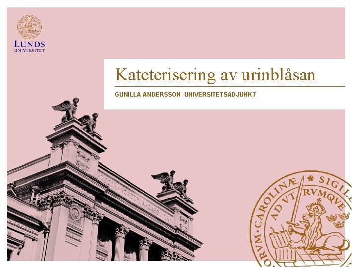 Kateterisering av urinblåsan GUNILLA ANDERSSON UNIVERSITETSADJUNKT 