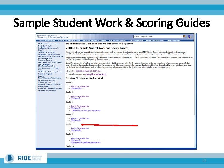 Sample Student Work & Scoring Guides 12 