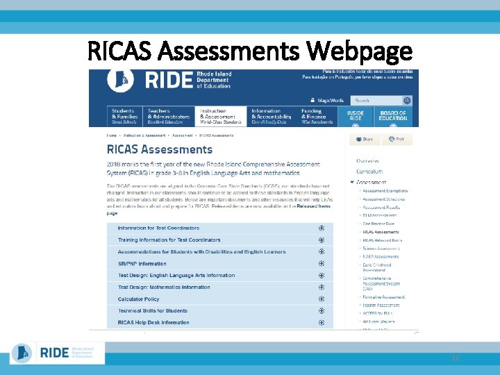 RICAS Assessments Webpage 16 