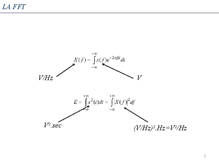 LA FFT V/Hz V². sec V (V/Hz)². Hz=V²/Hz 3 