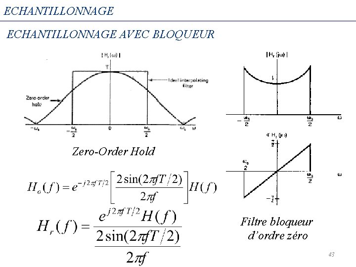 ECHANTILLONNAGE AVEC BLOQUEUR Zero-Order Hold Filtre bloqueur d’ordre zéro 43 