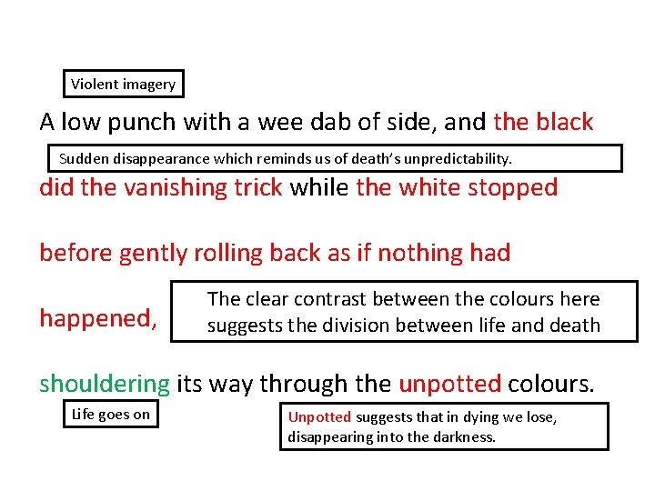 Violent imagery A low punch with a wee dab of side, and the black Violent imagery A low punch with a wee dab of side, and the black
