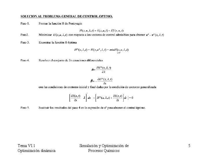 Tema VI. 1 Optimización dinámica Simulación y Optimización de Procesos Químicos 5 