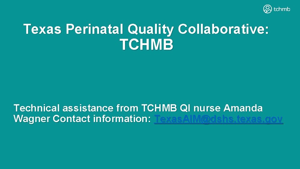 Texas Perinatal Quality Collaborative: TCHMB Technical assistance from TCHMB QI nurse Amanda Wagner Contact Texas Perinatal Quality Collaborative: TCHMB Technical assistance from TCHMB QI nurse Amanda Wagner Contact