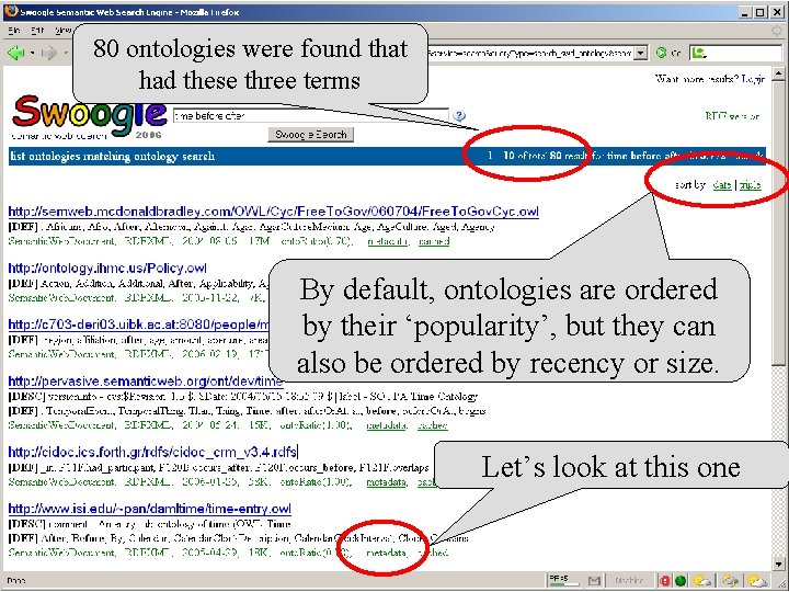 80 ontologies were found that had these three terms By default, ontologies are ordered
