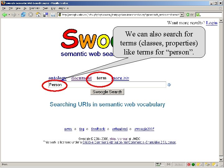 We can also search for terms (classes, properties) like terms for “person”. UMBC an