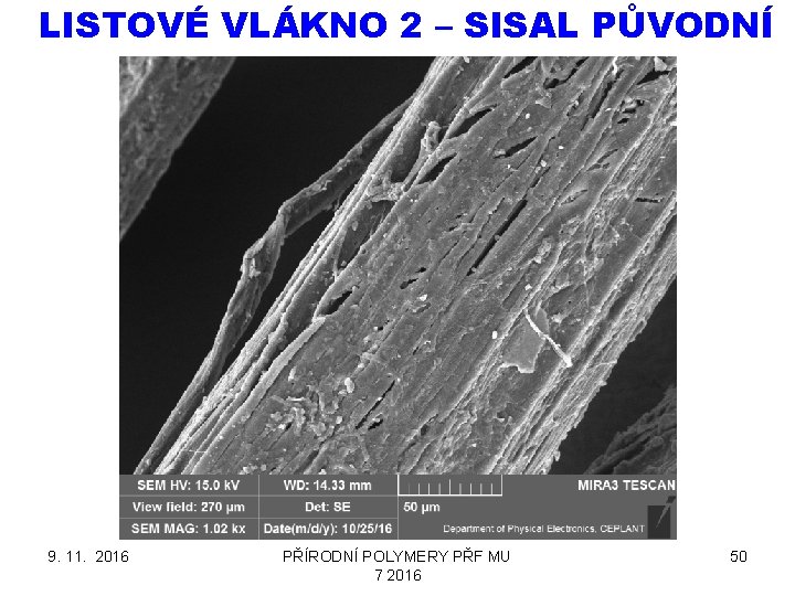 LISTOVÉ VLÁKNO 2 – SISAL PŮVODNÍ 9. 11. 2016 PŘÍRODNÍ POLYMERY PŘF MU 7