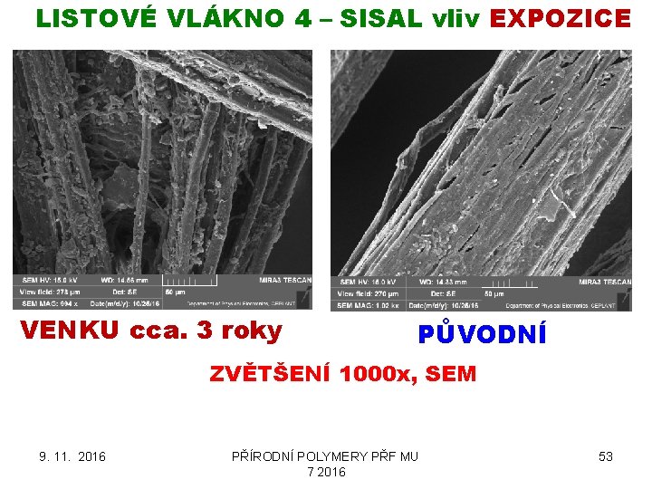 LISTOVÉ VLÁKNO 4 – SISAL vliv EXPOZICE VENKU cca. 3 roky PŮVODNÍ ZVĚTŠENÍ 1000