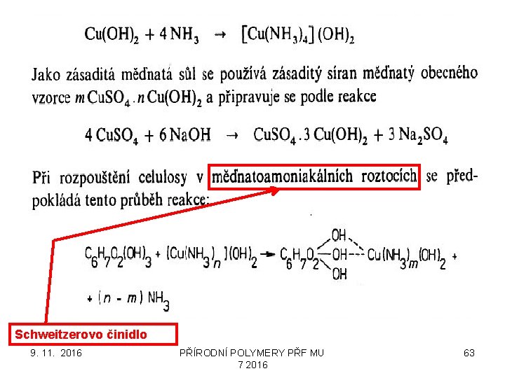 Schweitzerovo činidlo 9. 11. 2016 PŘÍRODNÍ POLYMERY PŘF MU 7 2016 63 