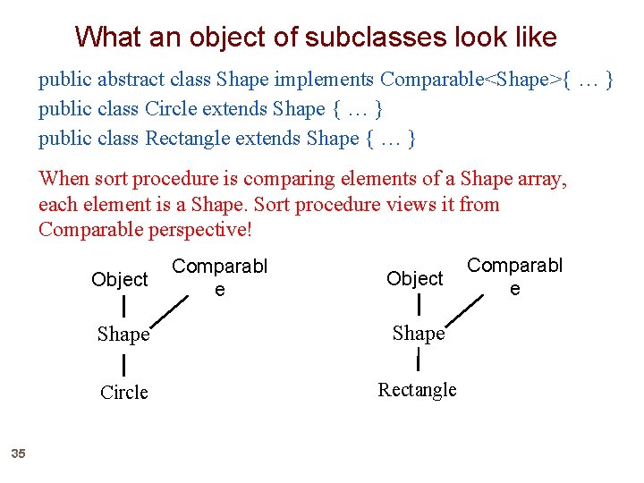 What an object of subclasses look like public abstract class Shape implements Comparable<Shape>{ …