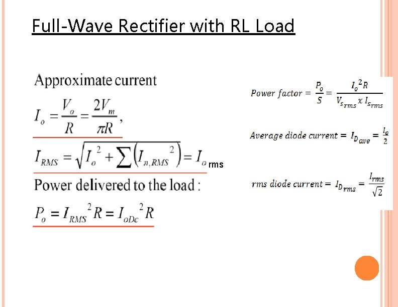 Full-Wave Rectifier with RL Load rms 