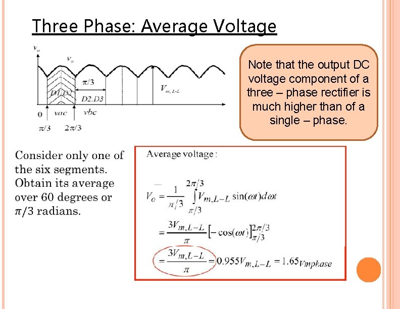 Three Phase: Average Voltage Note that the output DC voltage component of a three