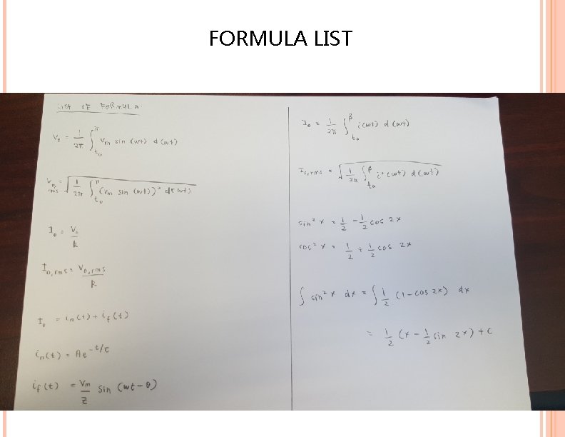 FORMULA LIST 