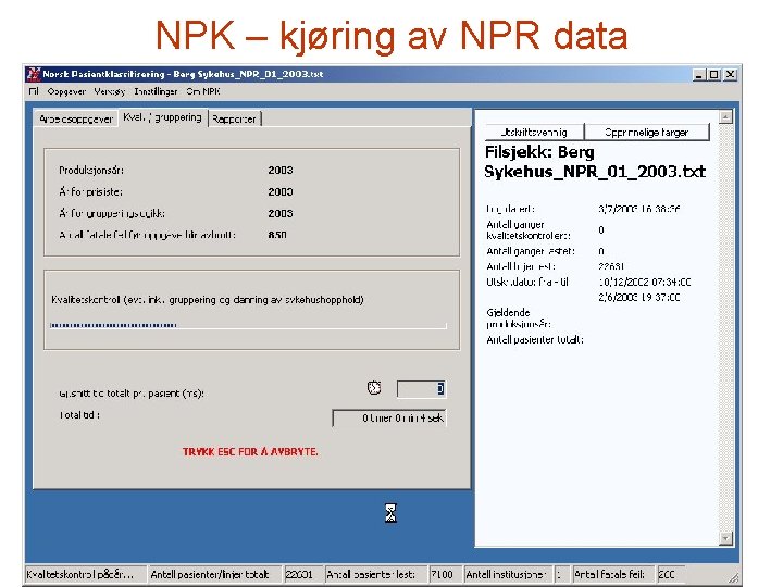 NPK – kjøring av NPR data 