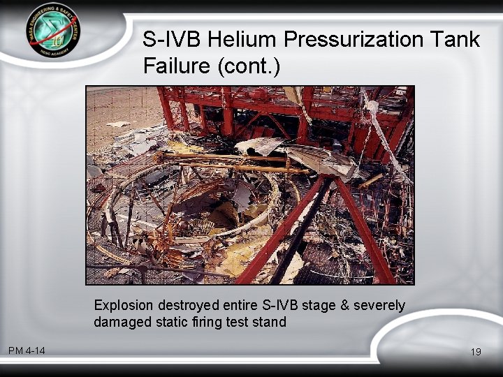 S-IVB Helium Pressurization Tank Failure (cont. ) Explosion destroyed entire S-IVB stage & severely