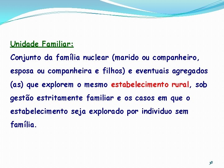 Unidade Familiar: Conjunto da família nuclear (marido ou companheiro, esposa ou companheira e filhos)