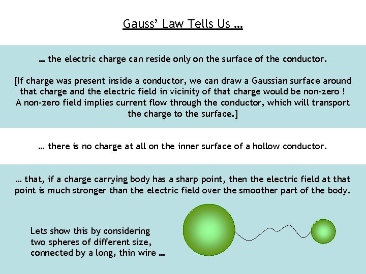 Gauss’ Law Tells Us … … the electric charge can reside only on the