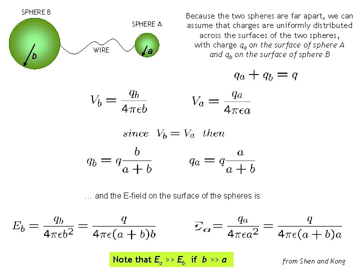 SPHERE B SPHERE A b WIRE a Because the two spheres are far apart,