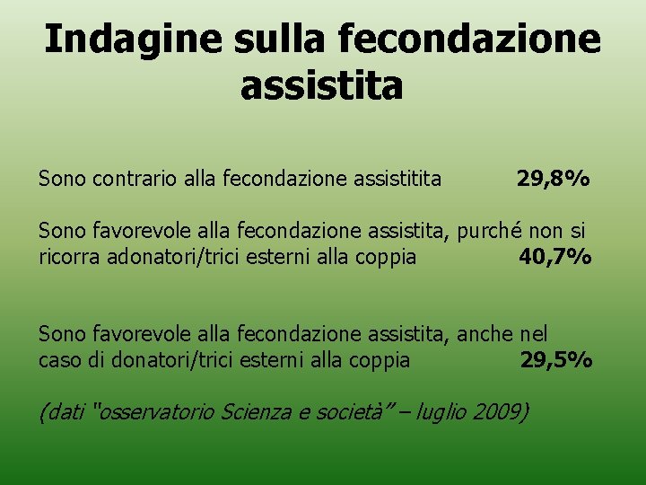 Indagine sulla fecondazione assistita Sono contrario alla fecondazione assistitita 29, 8% Sono favorevole alla Indagine sulla fecondazione assistita Sono contrario alla fecondazione assistitita 29, 8% Sono favorevole alla
