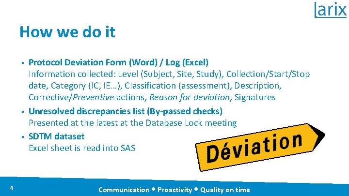 How we do it § § § 4 Protocol Deviation Form (Word) / Log