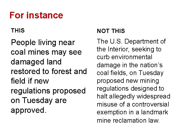 For instance THIS NOT THIS People living near coal mines may see damaged land