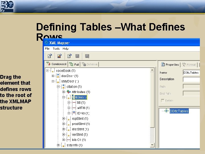 Drag the element that defines rows to the root of the XMLMAP structure Defining