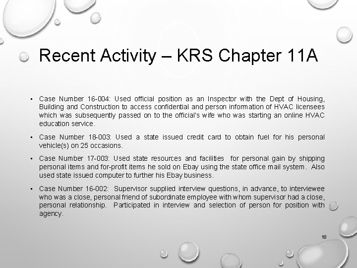 Recent Activity – KRS Chapter 11 A • Case Number 16 -004: Used official