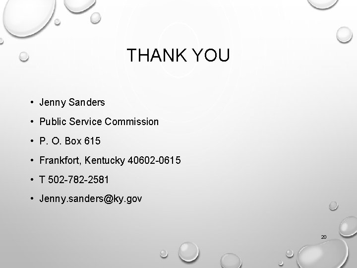 THANK YOU • Jenny Sanders • Public Service Commission • P. O. Box 615