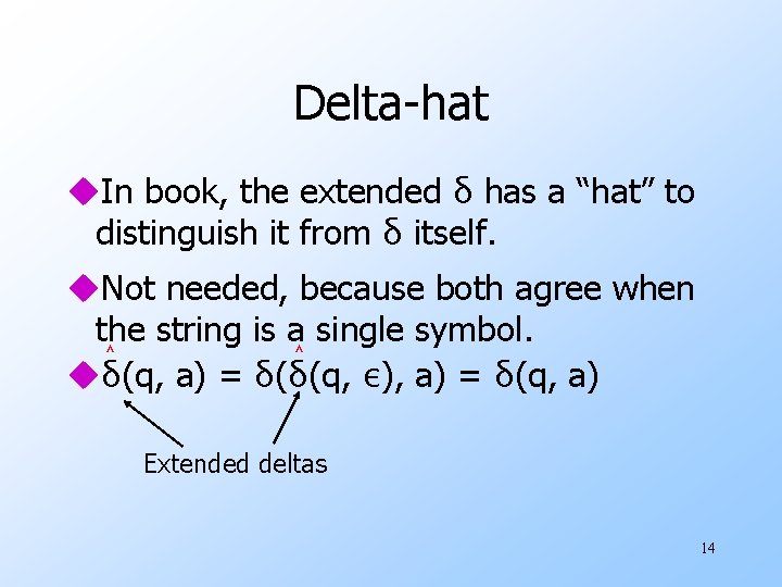 Delta-hat u. In book, the extended δ has a “hat” to distinguish it from