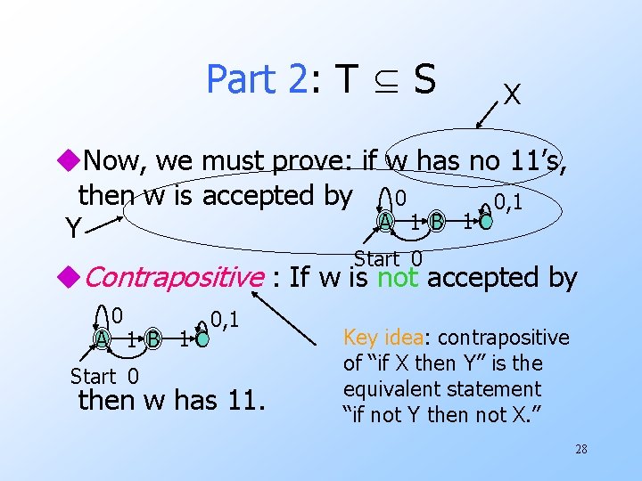 Part 2: T ⊆ S X u. Now, we must prove: if w has