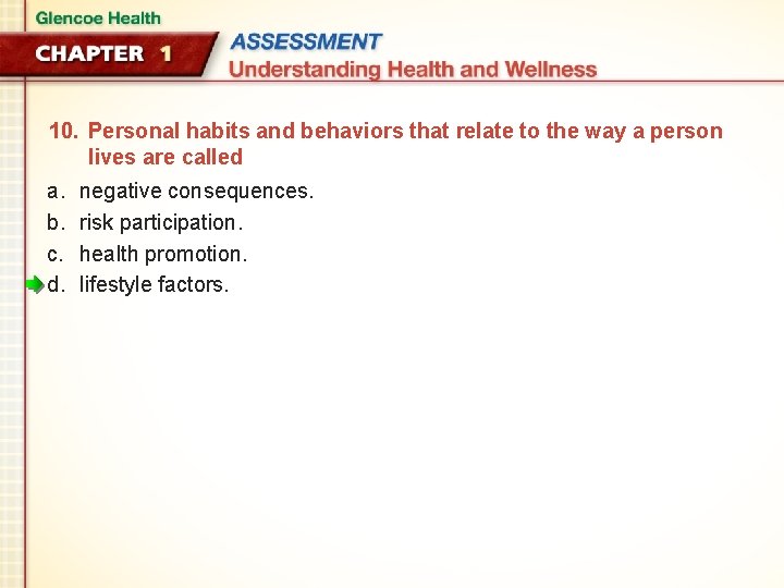 10. Personal habits and behaviors that relate to the way a person lives are