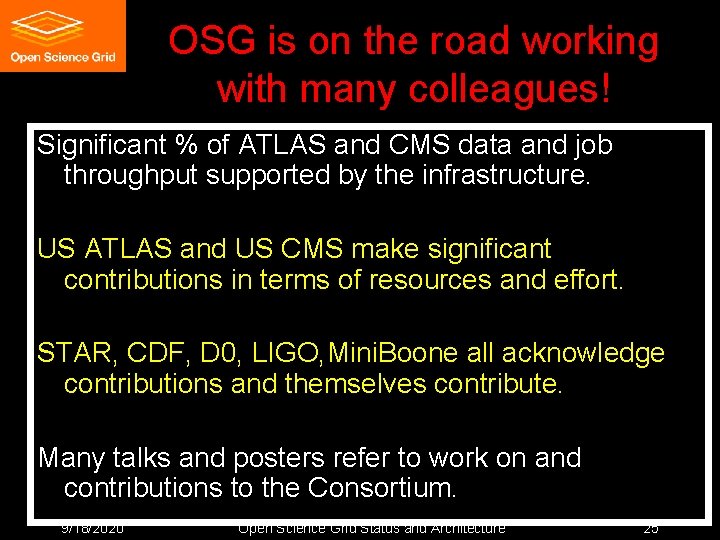 OSG is on the road working with many colleagues! Significant % of ATLAS and OSG is on the road working with many colleagues! Significant % of ATLAS and