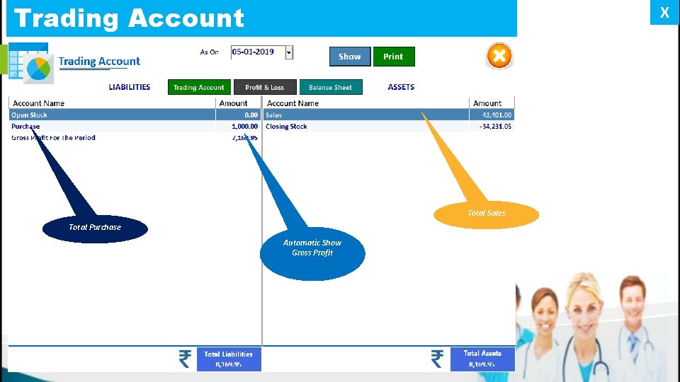 Trading Account X Total Sales Total Purchase Automatic Show Gross Profit 