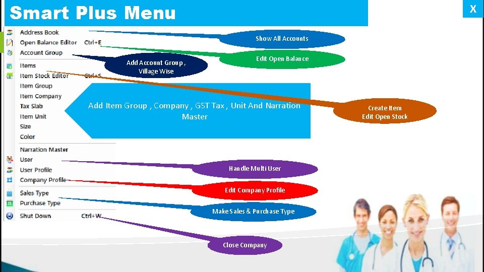 Smart Plus Menu X Show All Accounts Add Account Group , Village Wise Edit