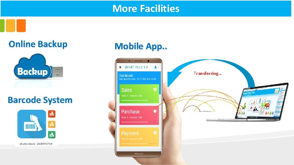 More Facilities Online Backup Mobile App. . Transferring… Barcode System 