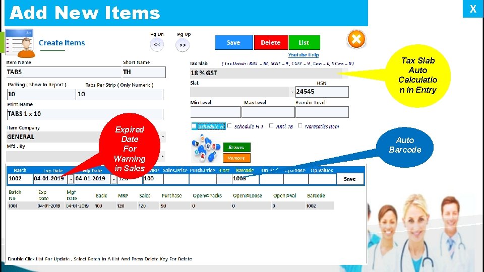 Add New Items X Tax Slab Auto Calculatio n In Entry Expired Date For