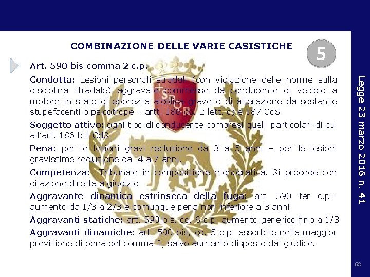 COMBINAZIONE DELLE VARIE CASISTICHE Art. 590 bis comma 2 c. p. 5 Soggetto attivo: