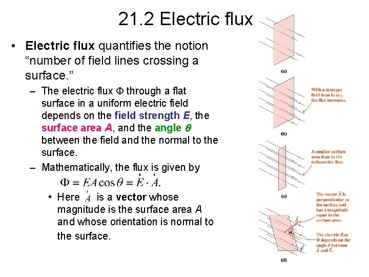21. 2 Electric flux • Electric flux quantifies the notion “number of field lines