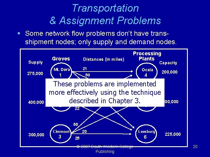 Transportation & Assignment Problems § Some network flow problems don’t have transshipment nodes; only