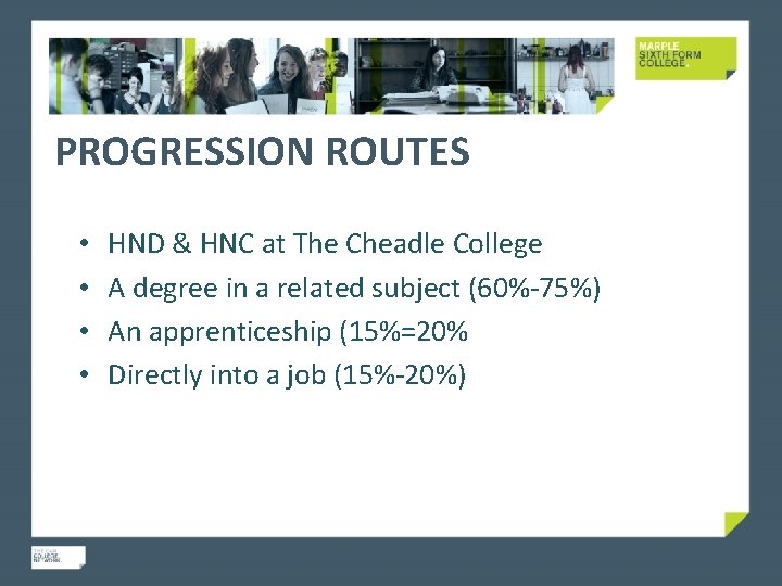 PROGRESSION ROUTES • • HND & HNC at The Cheadle College A degree in