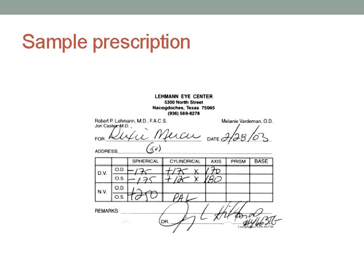 Sample prescription 