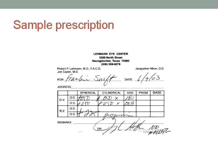 Sample prescription 