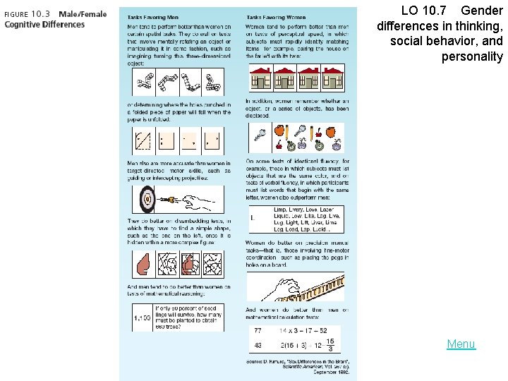 LO 10. 7 Gender differences in thinking, social behavior, and personality Menu 