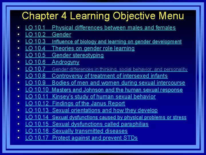 Chapter 4 Learning Objective Menu • • • • • LO 10. 1 LO